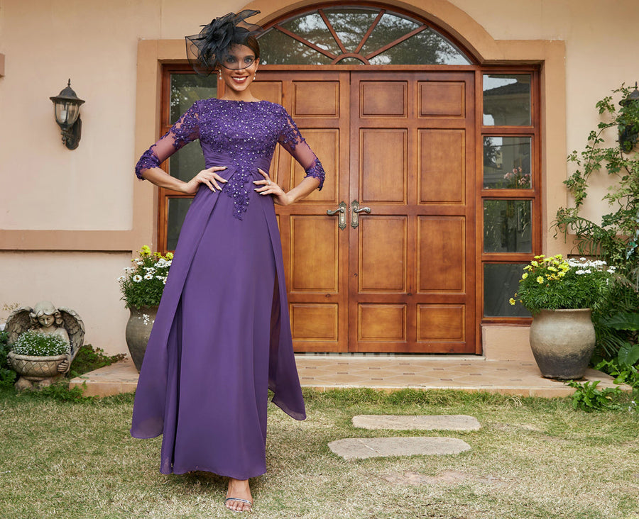 Vestidos Longos de Noite com Mangas Meio Comprimento e Aplicações de Renda em Estilo A-Line/Princesa