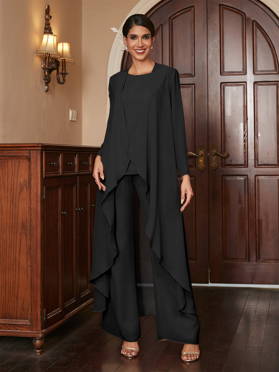 Macacão de Calça de Manga Longa em Chiffon com Casaco