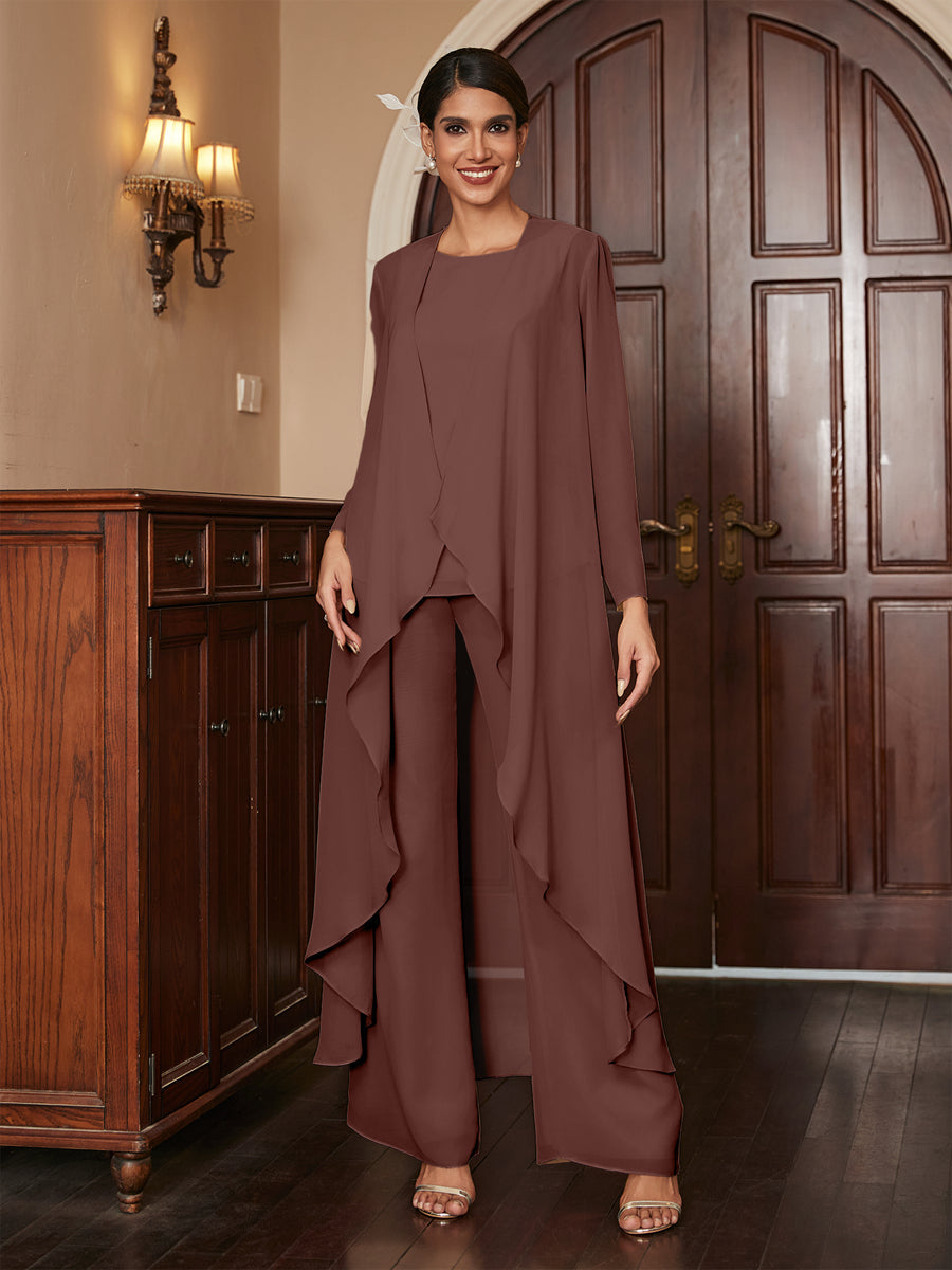 Macacão de Calça de Manga Longa em Chiffon com Casaco