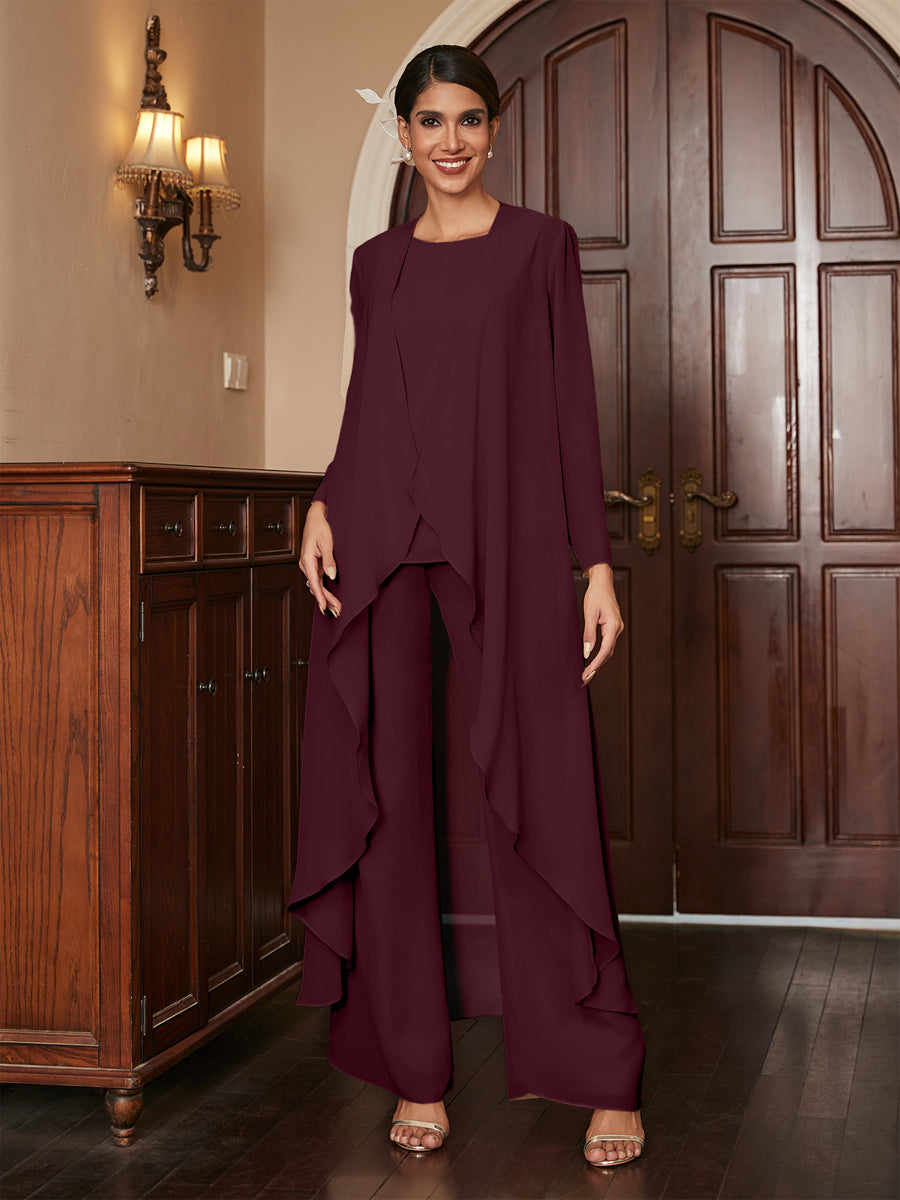 Macacão de Calça de Manga Longa em Chiffon com Casaco