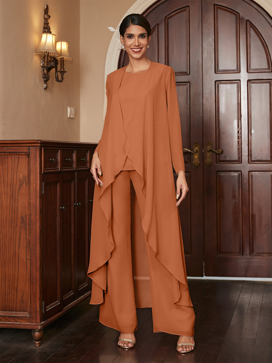 Macacão de Calça de Manga Longa em Chiffon com Casaco