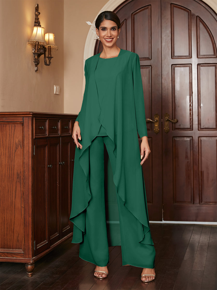 Macacão de Calça de Manga Longa em Chiffon com Casaco