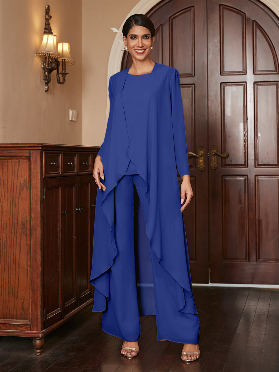 Macacão de Calça de Manga Longa em Chiffon com Casaco