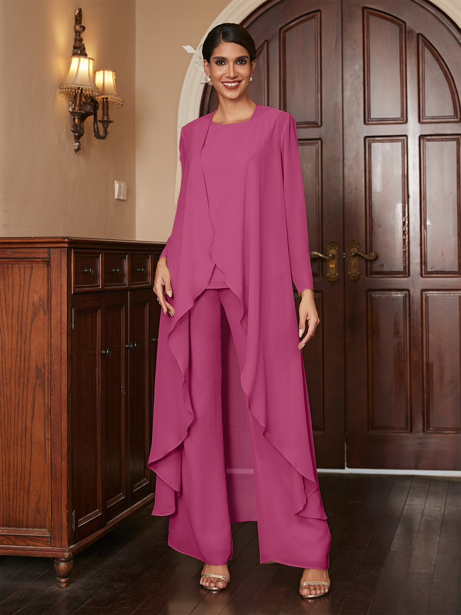 Macacão de Calça de Manga Longa em Chiffon com Casaco