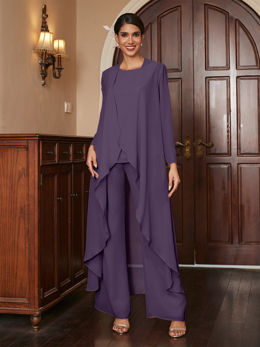 Macacão de Calça de Manga Longa em Chiffon com Casaco