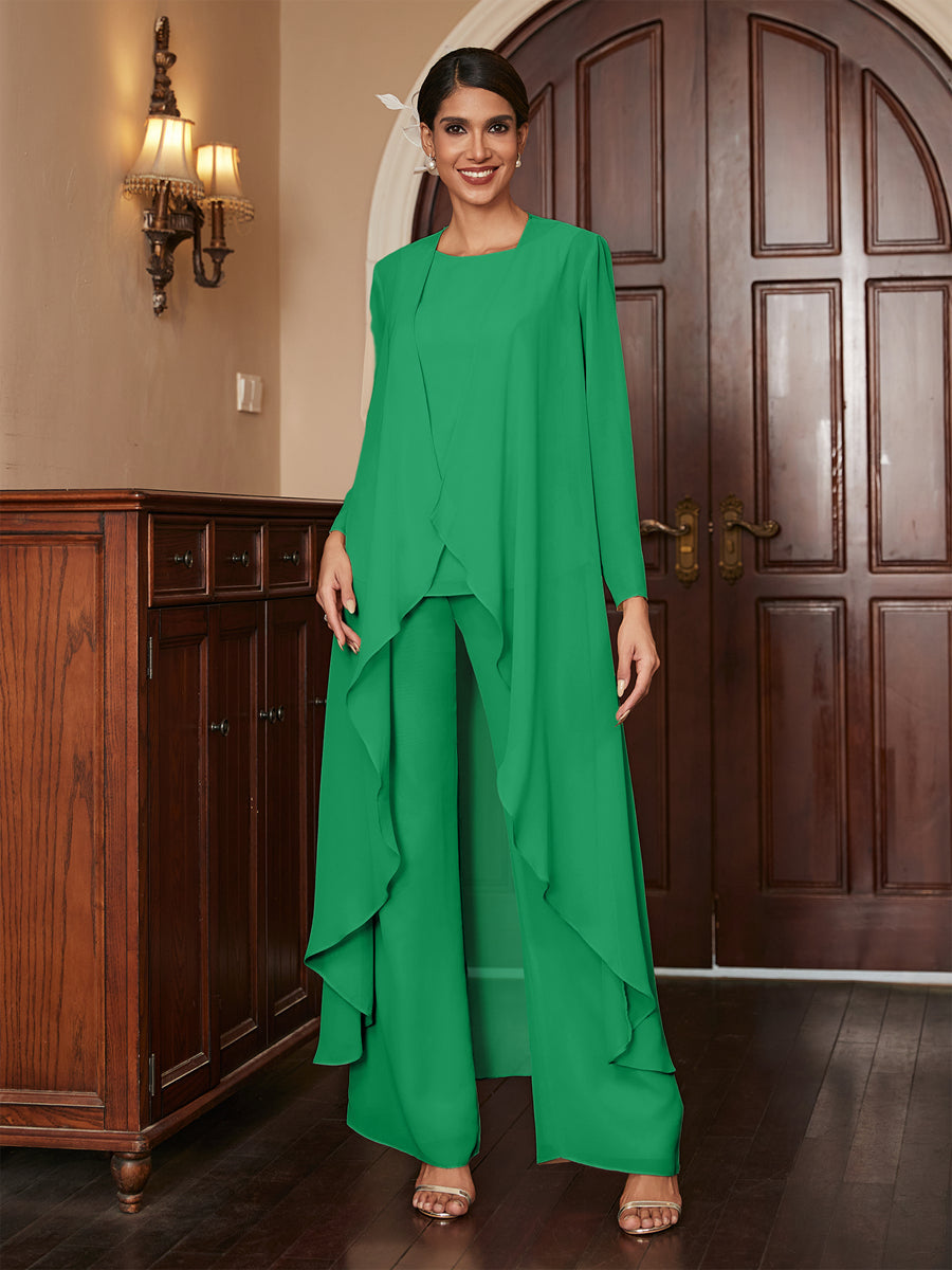 Macacão de Calça de Manga Longa em Chiffon com Casaco