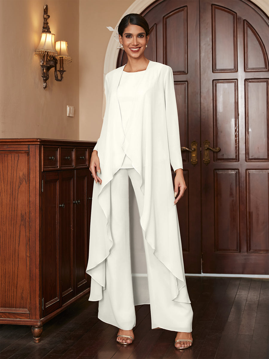 Macacão de Calça de Manga Longa em Chiffon com Casaco