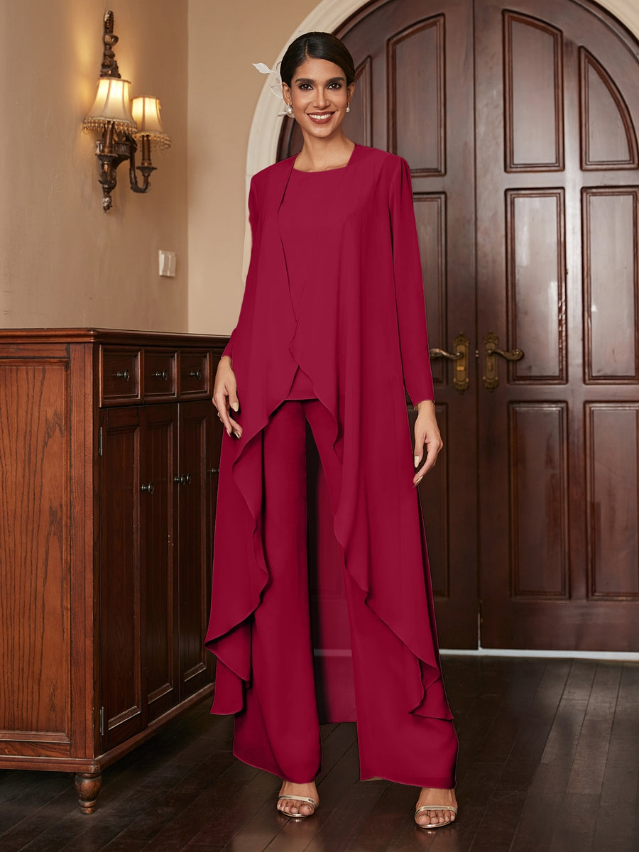 Macacão de Calça de Manga Longa em Chiffon com Casaco