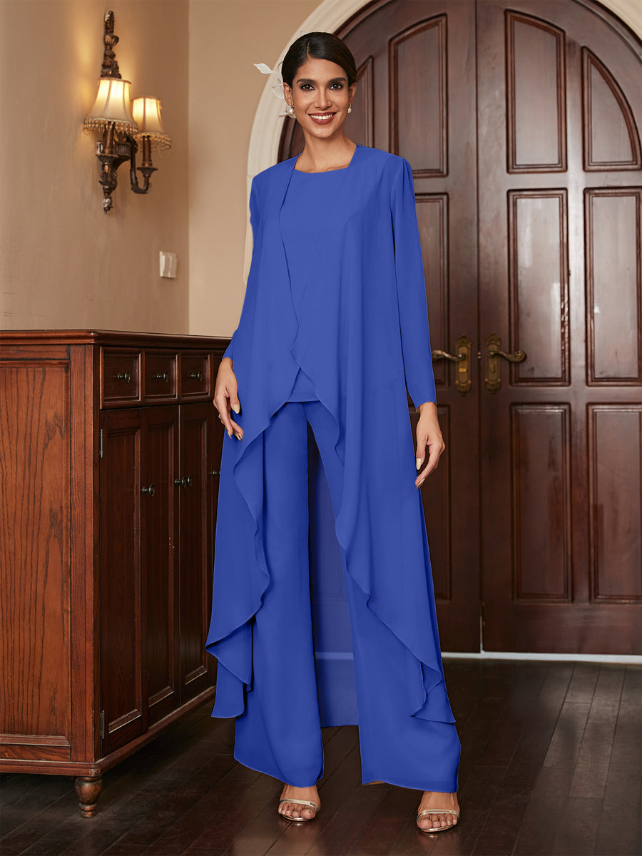 Macacão de Calça de Manga Longa em Chiffon com Casaco