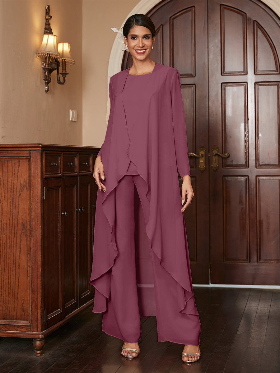 Macacão de Calça de Manga Longa em Chiffon com Casaco