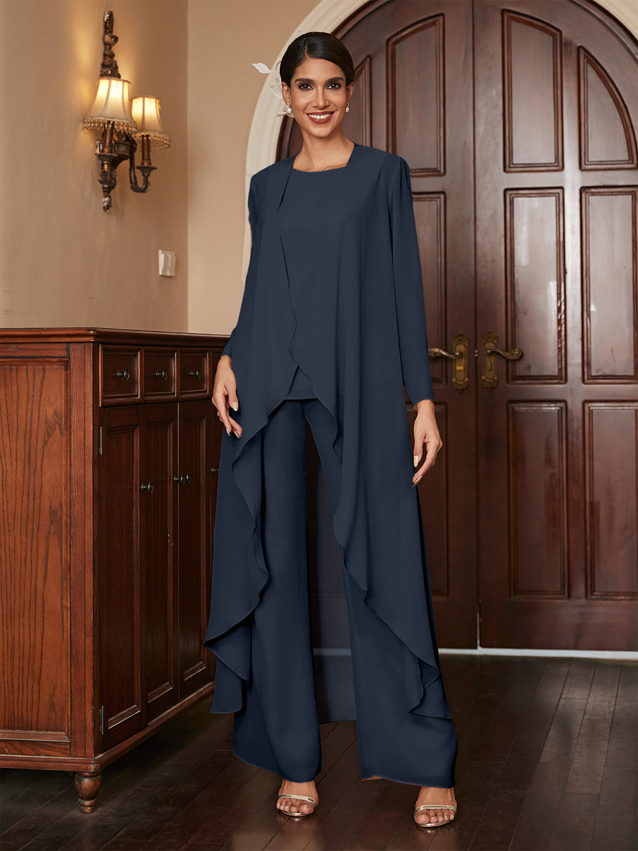 Macacão de Calça de Manga Longa em Chiffon com Casaco