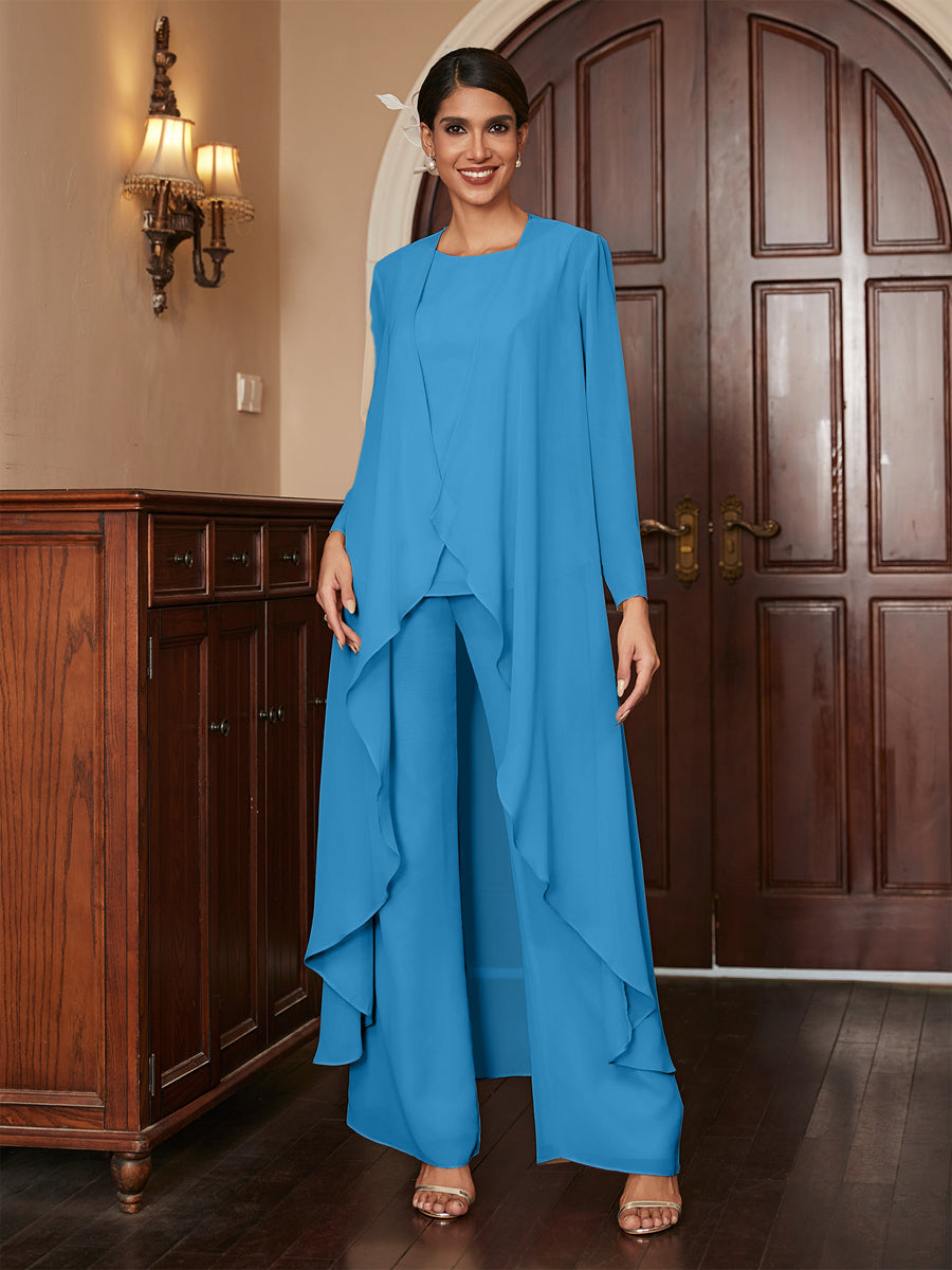 Macacão de Calça de Manga Longa em Chiffon com Casaco