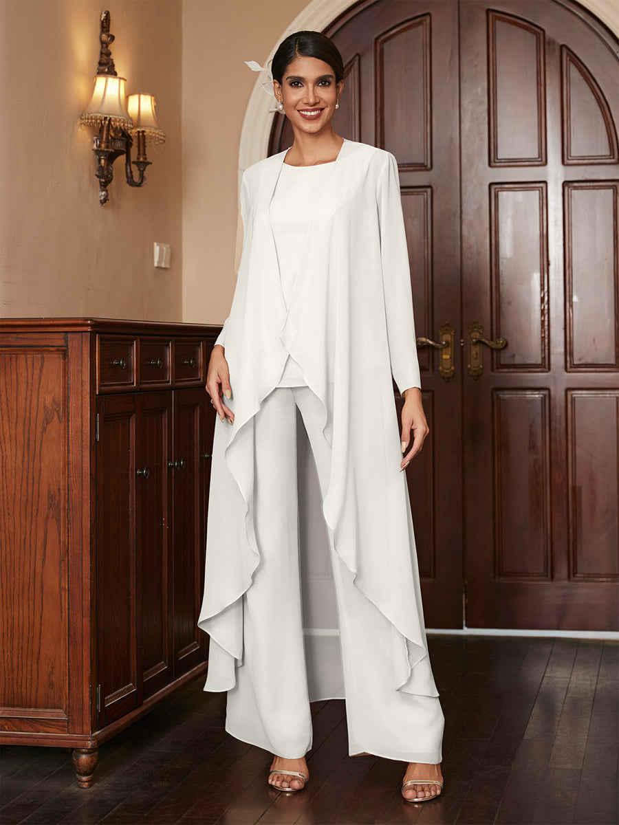 Macacão de Calça de Manga Longa em Chiffon com Casaco