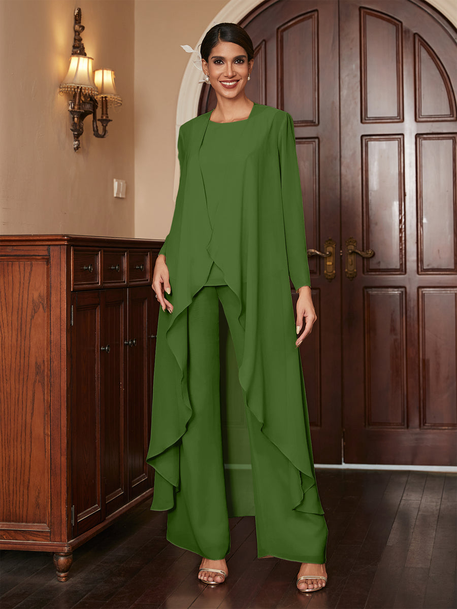 Macacão de Calça de Manga Longa em Chiffon com Casaco