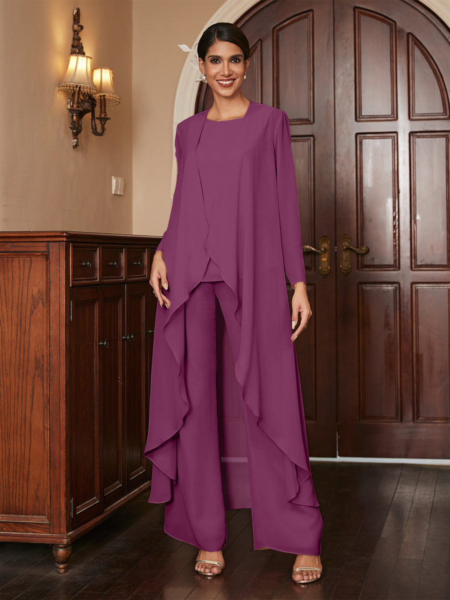 Macacão de Calça de Manga Longa em Chiffon com Casaco