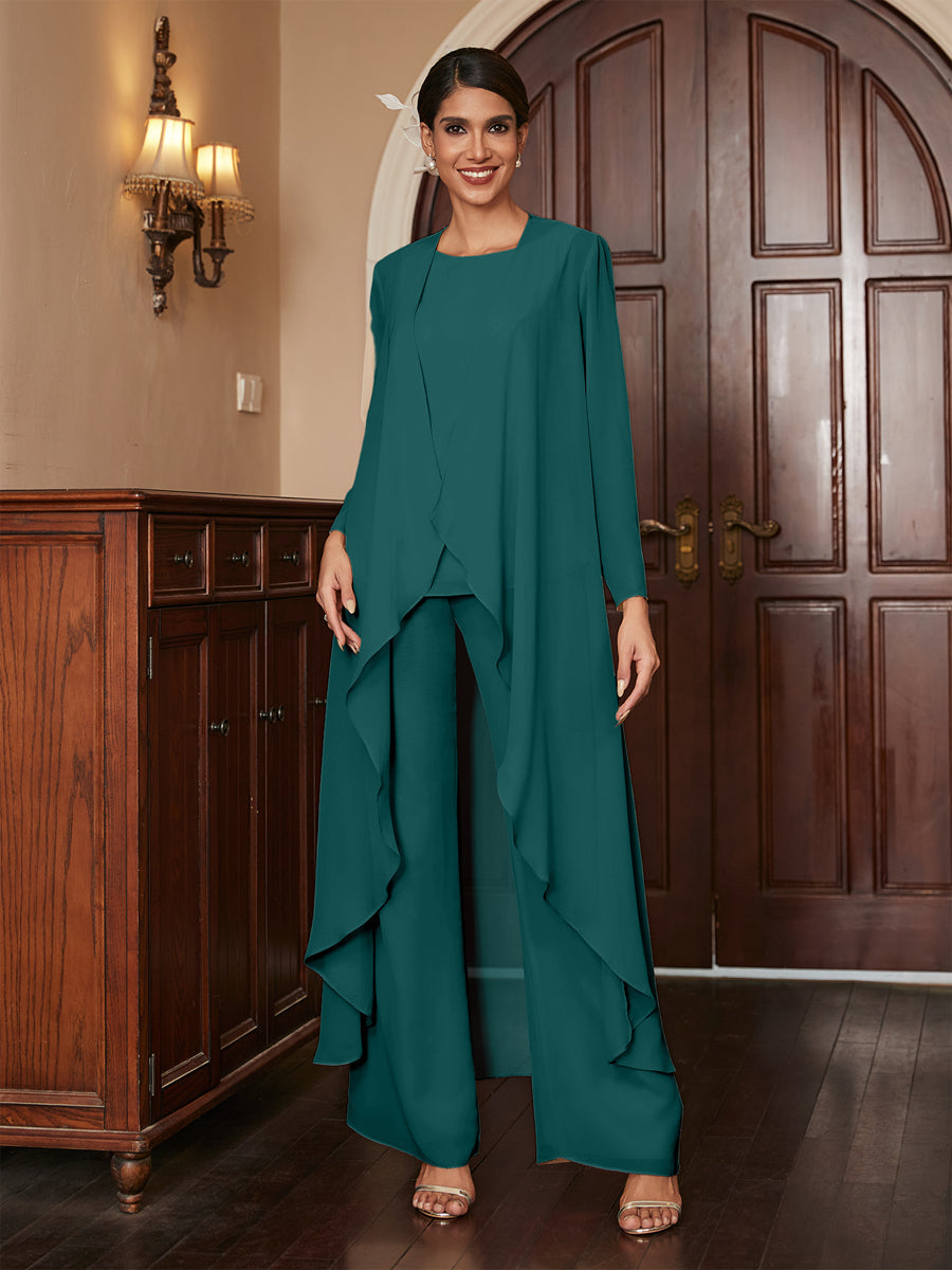 Macacão de Calça de Manga Longa em Chiffon com Casaco