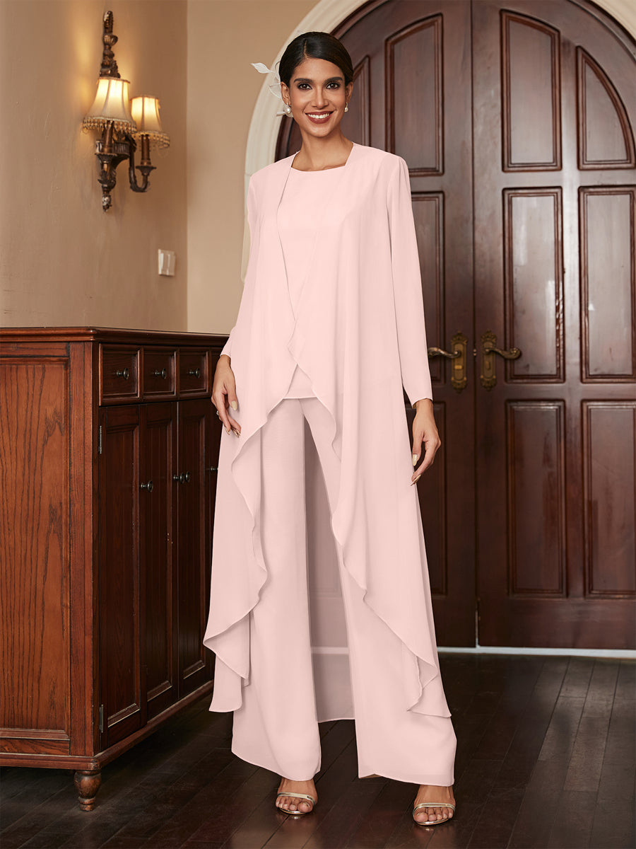 Macacão de Calça de Manga Longa em Chiffon com Casaco