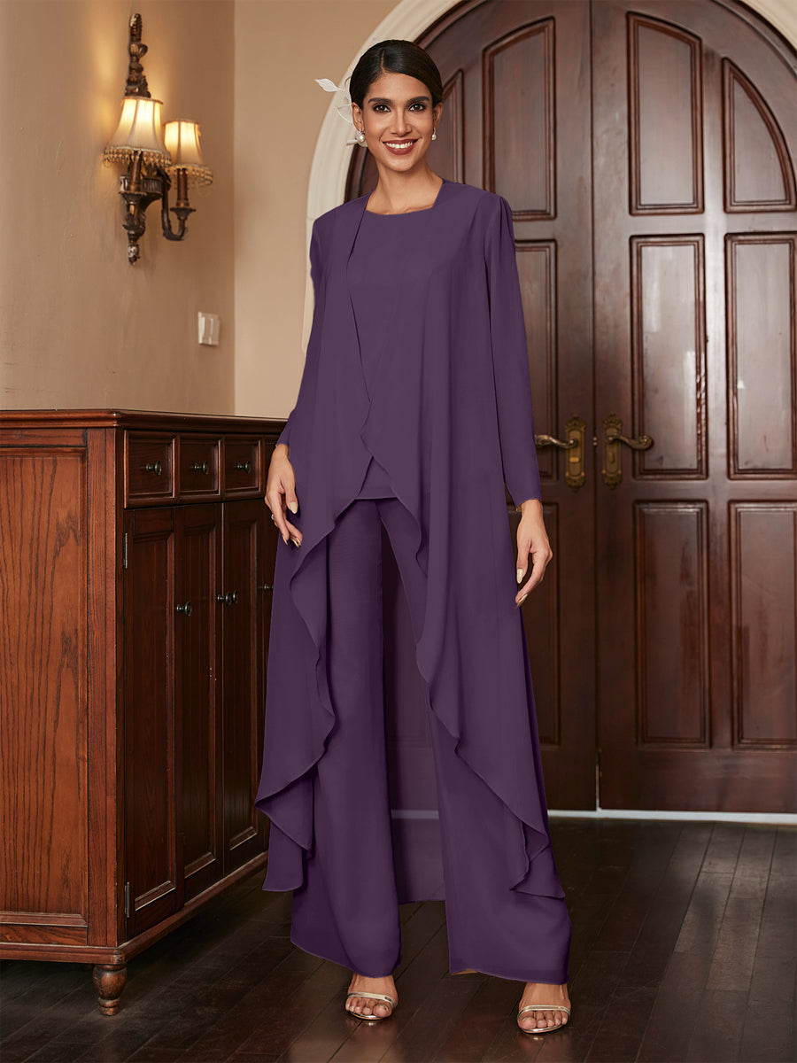 Macacão de Calça de Manga Longa em Chiffon com Casaco