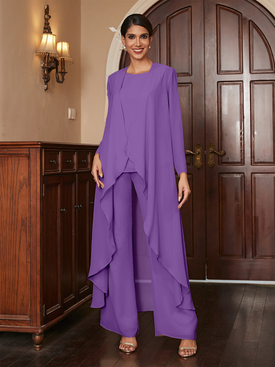 Macacão de Calça de Manga Longa em Chiffon com Casaco