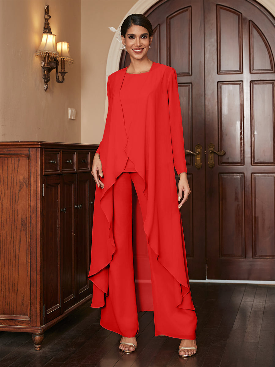 Macacão de Calça de Manga Longa em Chiffon com Casaco