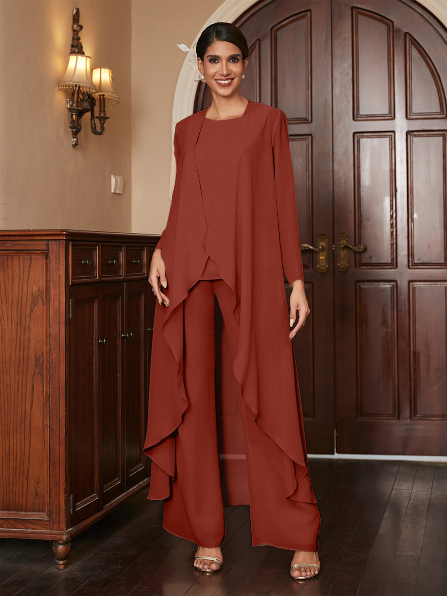 Macacão de Calça de Manga Longa em Chiffon com Casaco