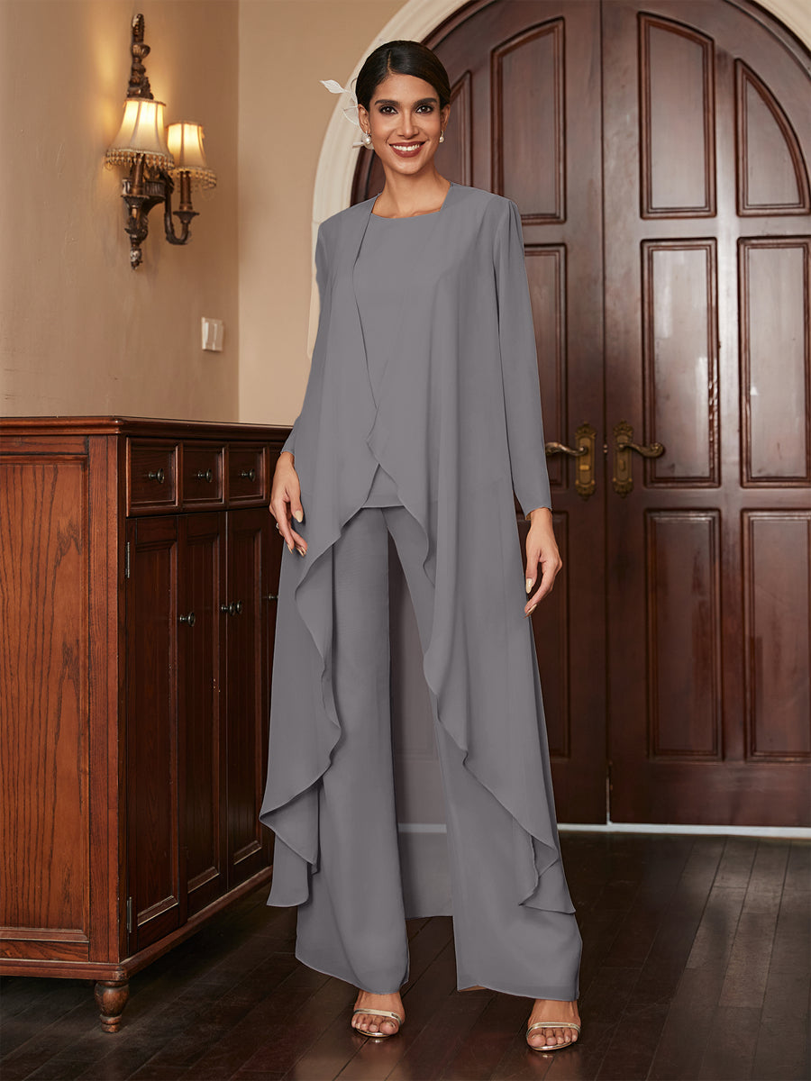 Macacão de Calça de Manga Longa em Chiffon com Casaco