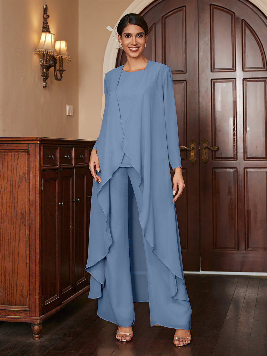 Macacão de Calça de Manga Longa em Chiffon com Casaco