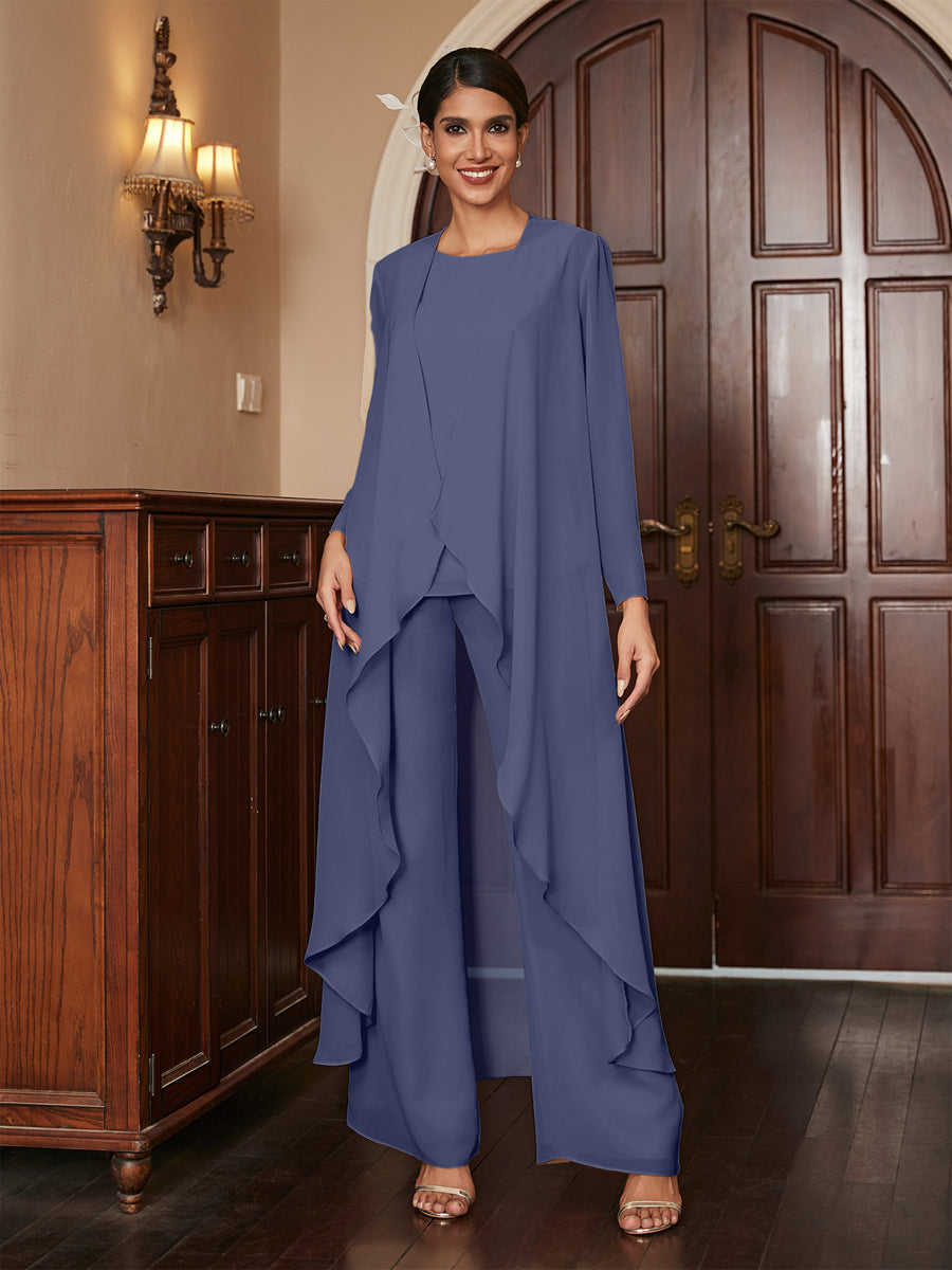 Macacão de Calça de Manga Longa em Chiffon com Casaco