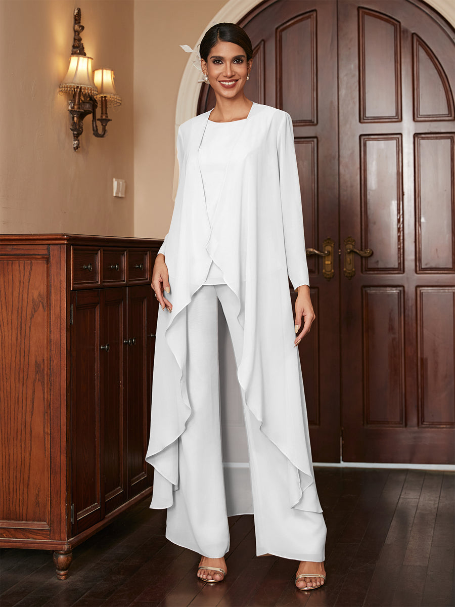 Macacão de Calça de Manga Longa em Chiffon com Casaco