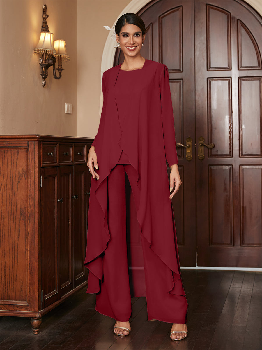 Macacão de Calça de Manga Longa em Chiffon com Casaco