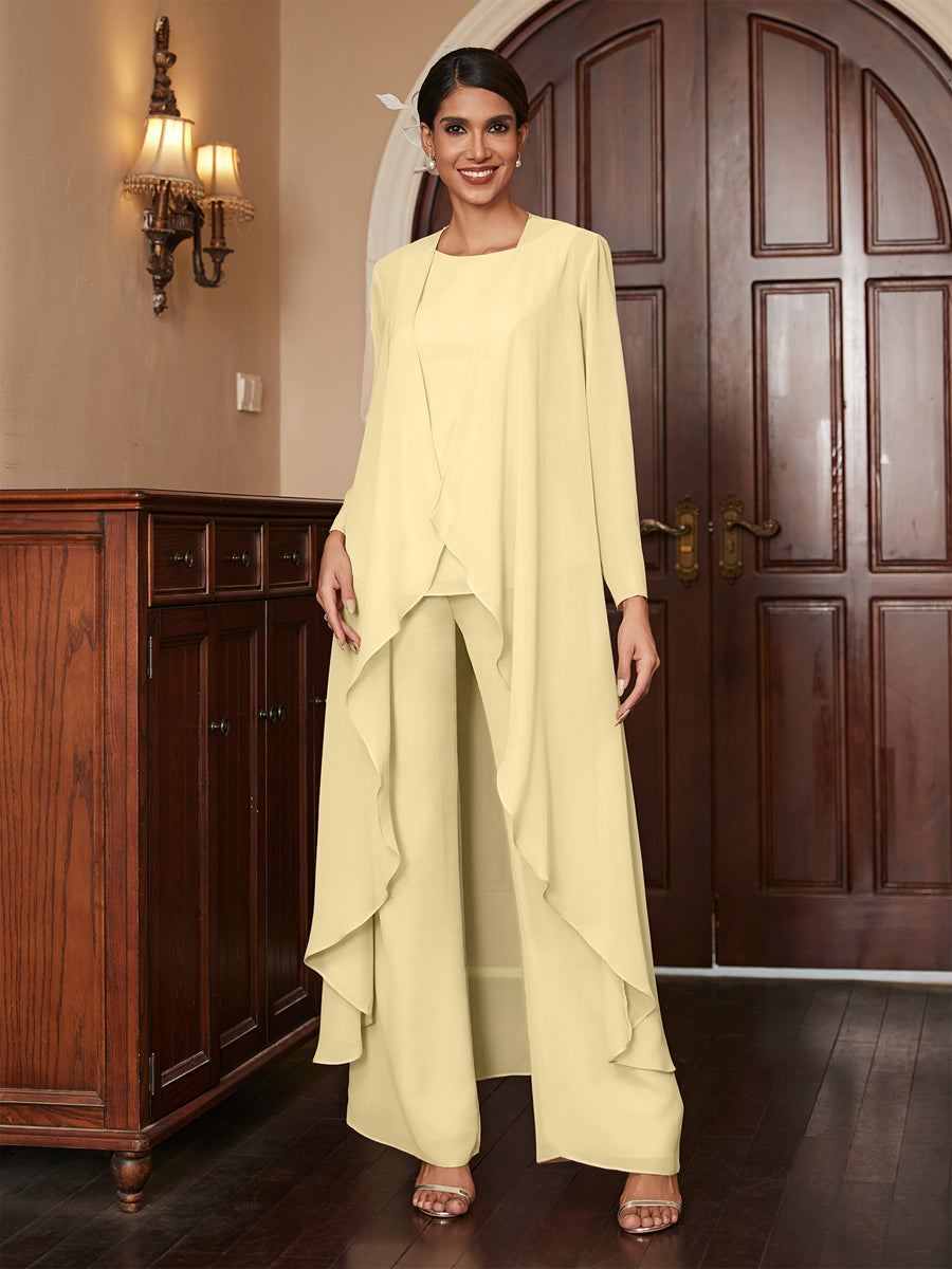 Macacão de Calça de Manga Longa em Chiffon com Casaco