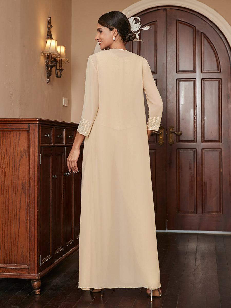 Macacão de Calça 3/4 de Mangas em Chiffon com Detalhes em Lantejoulas e Casaco