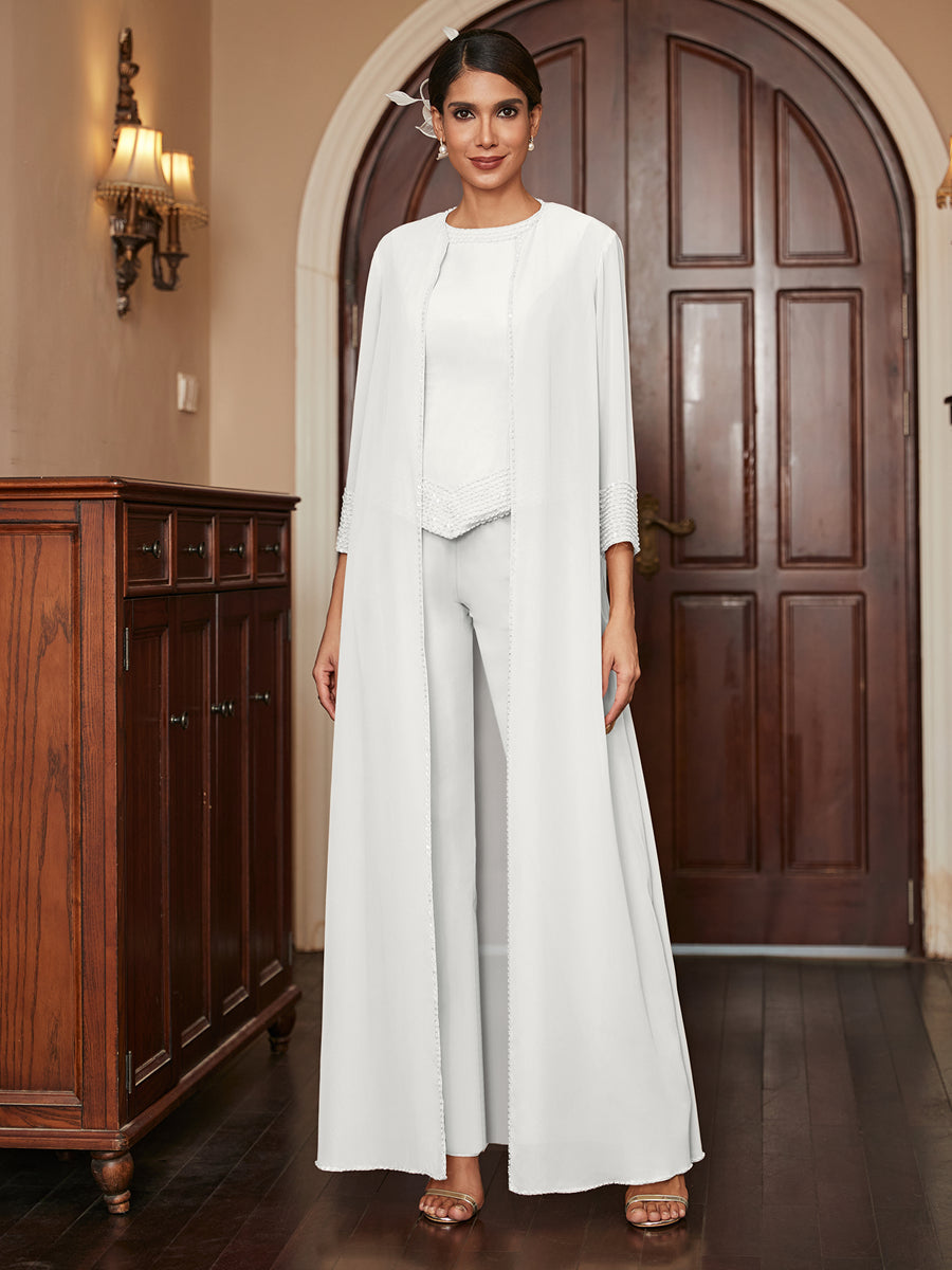 Macacão de Calça 3/4 de Mangas em Chiffon com Detalhes em Lantejoulas e Casaco