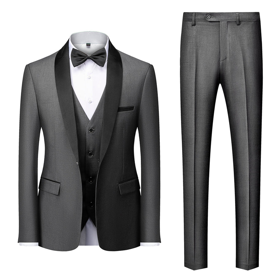Terno de Casamento para Homens com Corte Ajustado e Abotoamento Simples em 3 Peças de Cor Sólida com Um Botão