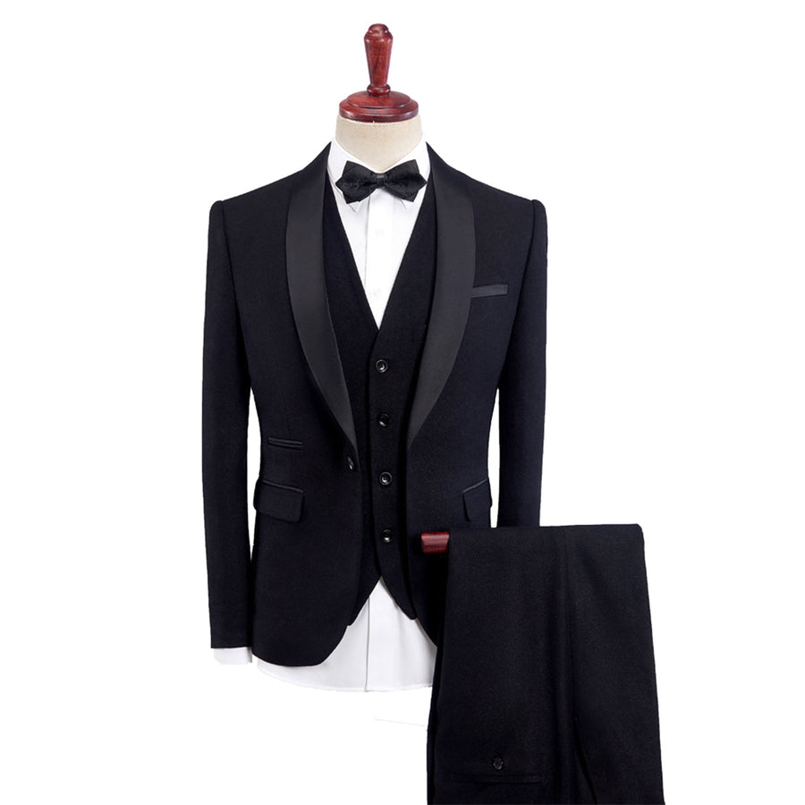 Terno de Casamento para Homens com Corte Ajustado e Abotoamento Simples em 3 Peças de Cor Sólida com Um Botão