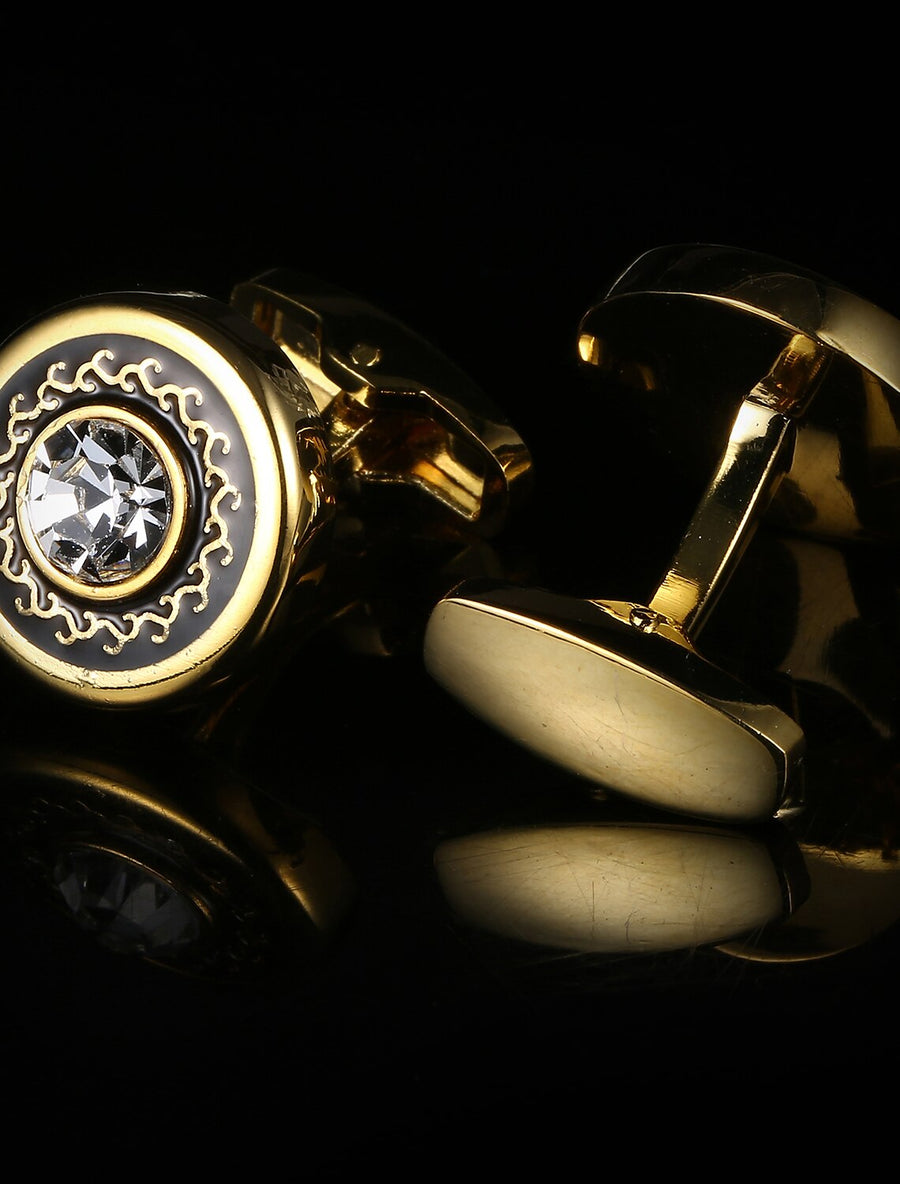 Abotoaduras Geométricas Douradas com Strass na Moda para Homens em 2 Peças