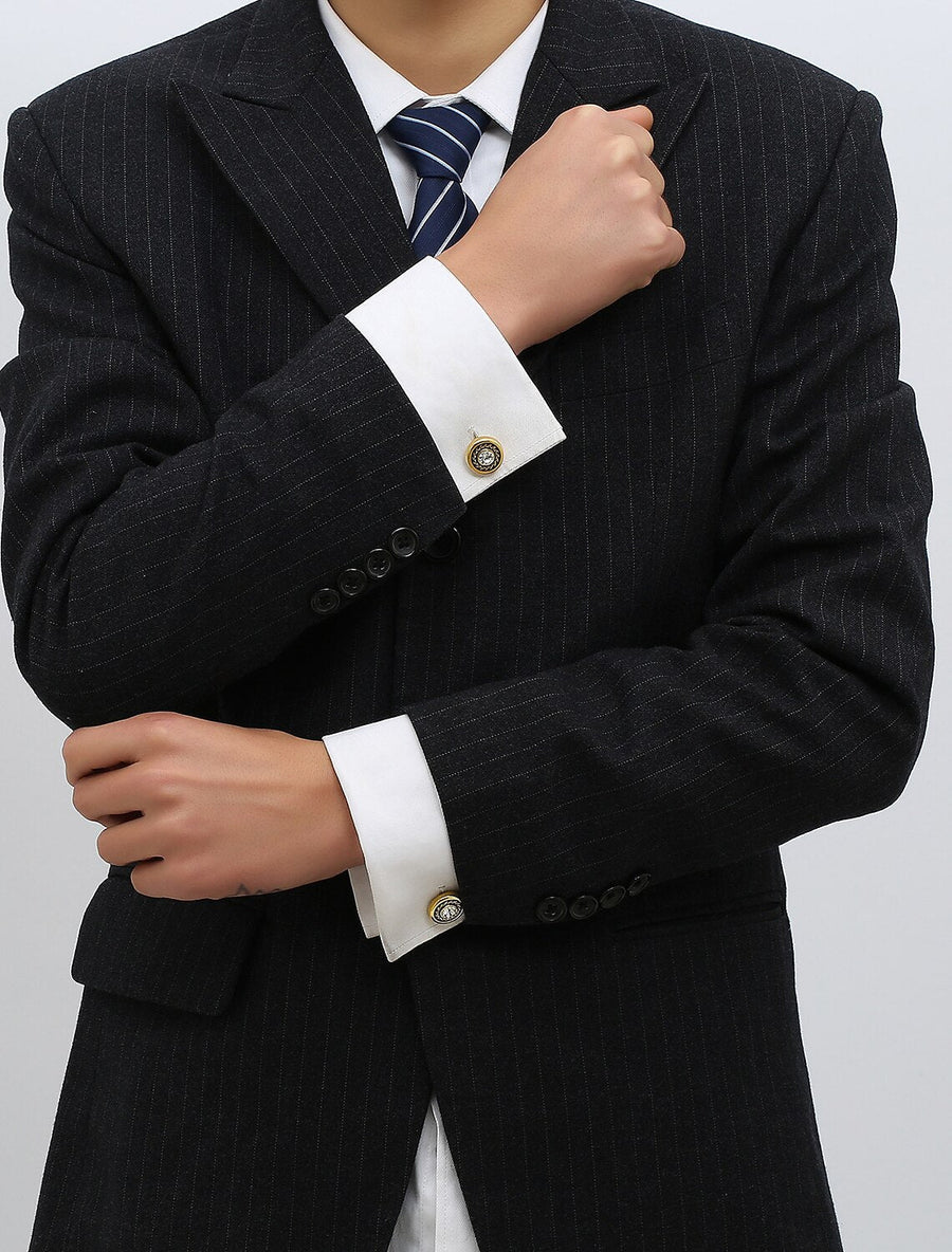 Abotoaduras Geométricas Douradas com Strass na Moda para Homens em 2 Peças