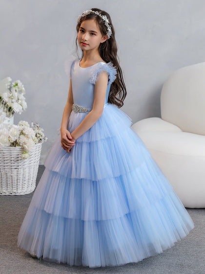 Vestido de Baile de Tule/Princesa Vestidos Floristas com Pregas Em Camadas e Strass