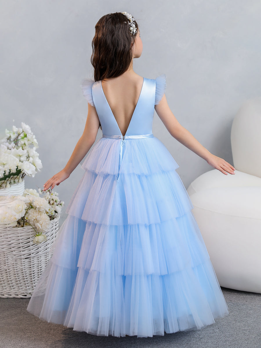 Vestido de Baile de Tule/Princesa Vestidos Floristas com Pregas Em Camadas e Strass