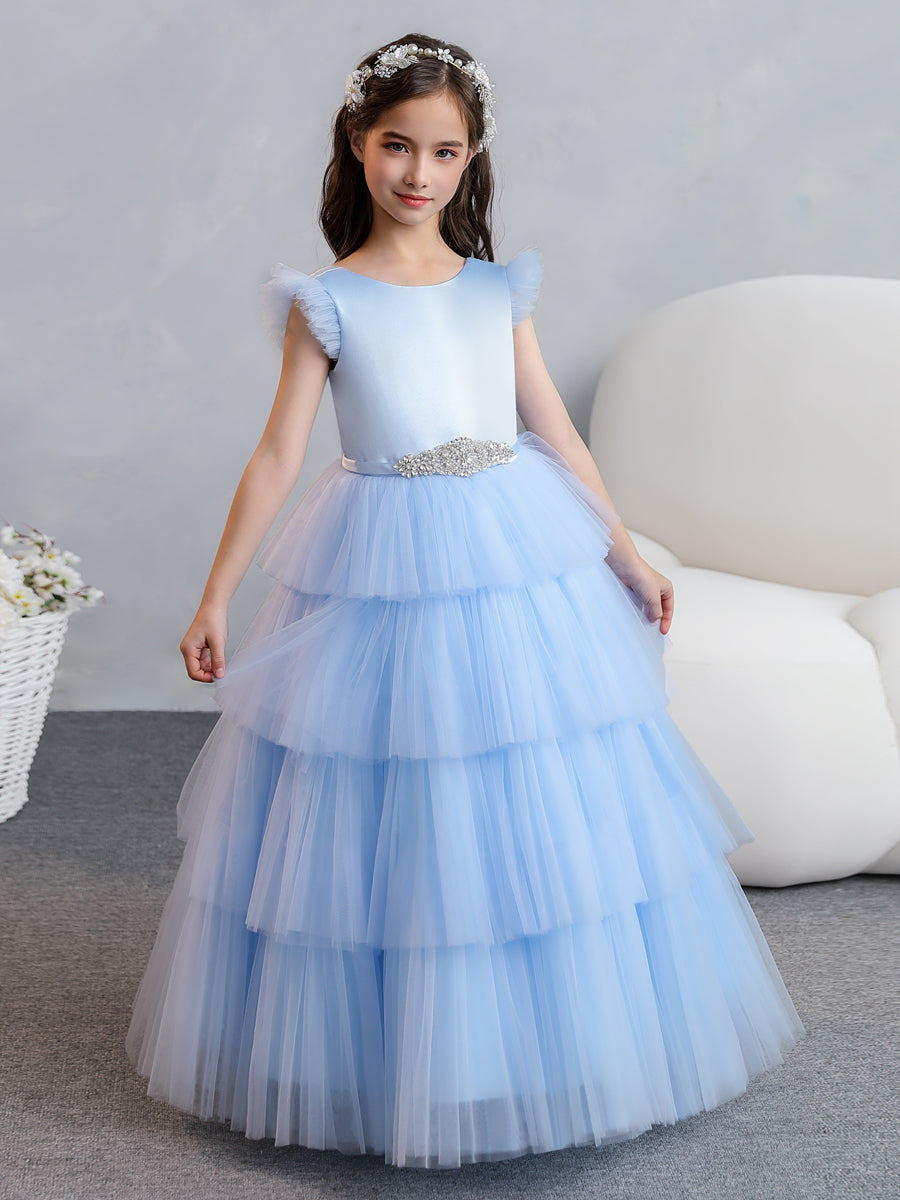 Vestido de Baile de Tule/Princesa Vestidos Floristas com Pregas Em Camadas e Strass