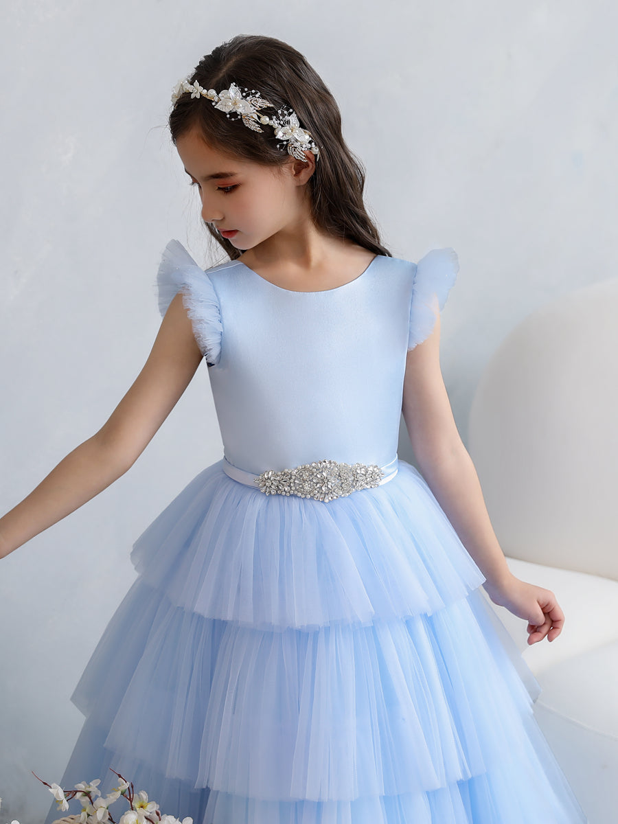 Vestido de Baile de Tule/Princesa Vestidos Floristas com Pregas Em Camadas e Strass