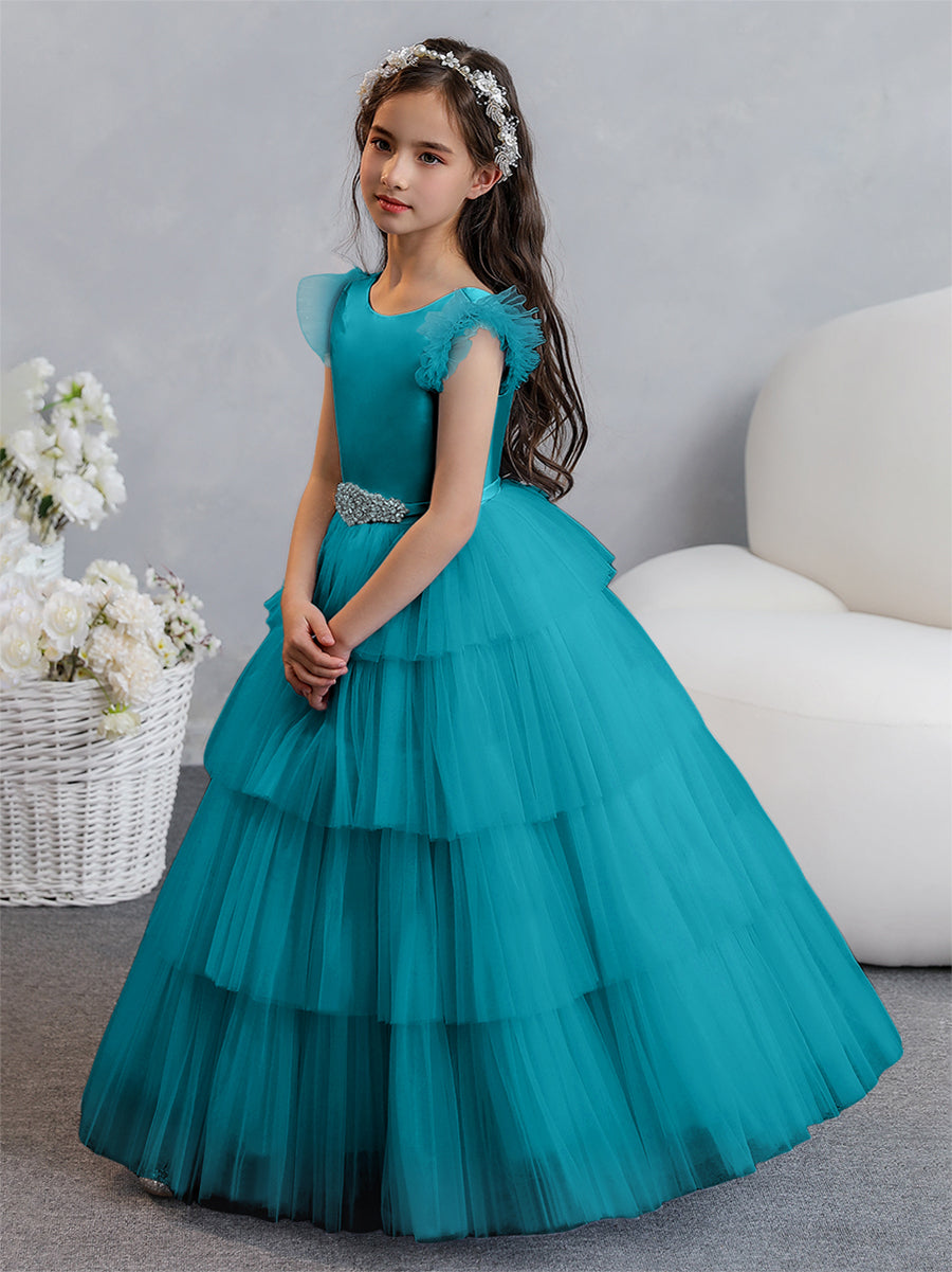 Vestido de Baile de Tule/Princesa Vestidos Floristas com Pregas Em Camadas e Strass