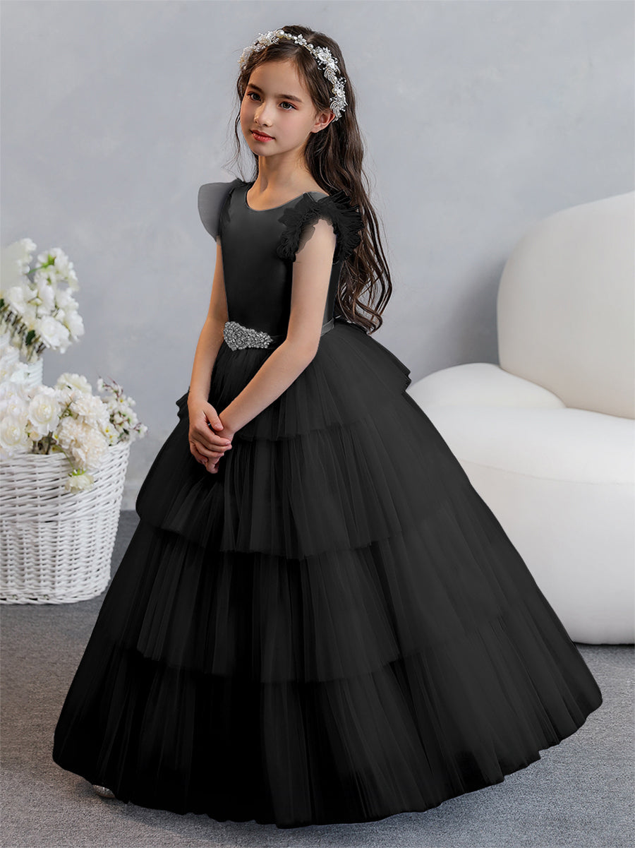 Vestido de Baile de Tule/Princesa Vestidos Floristas com Pregas Em Camadas e Strass