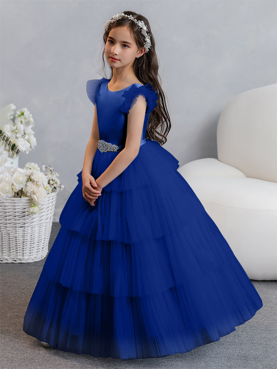 Vestido de Baile de Tule/Princesa Vestidos Floristas com Pregas Em Camadas e Strass