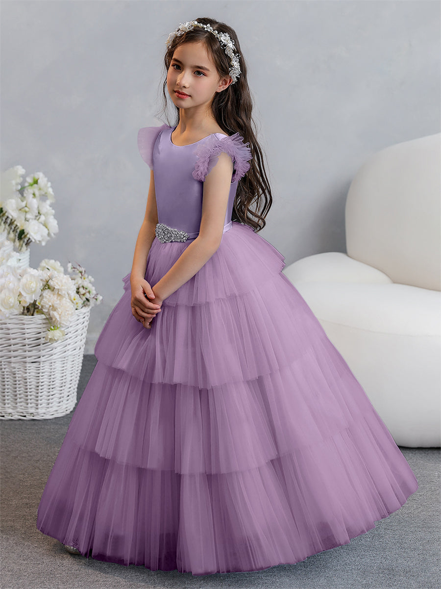 Vestido de Baile de Tule/Princesa Vestidos Floristas com Pregas Em Camadas e Strass