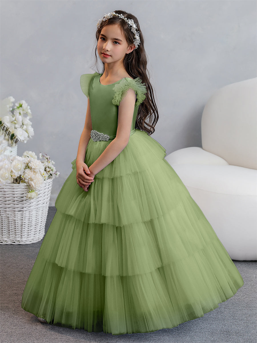 Vestido de Baile de Tule/Princesa Vestidos Floristas com Pregas Em Camadas e Strass