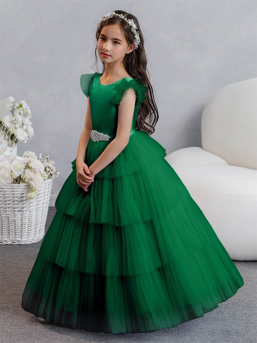 Vestido de Baile de Tule/Princesa Vestidos Floristas com Pregas Em Camadas e Strass