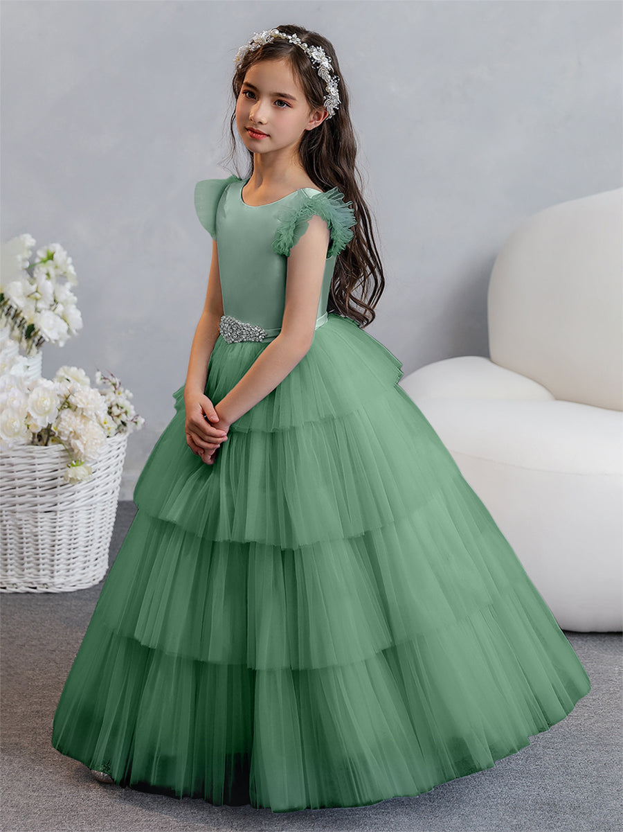 Vestido de Baile de Tule/Princesa Vestidos Floristas com Pregas Em Camadas e Strass