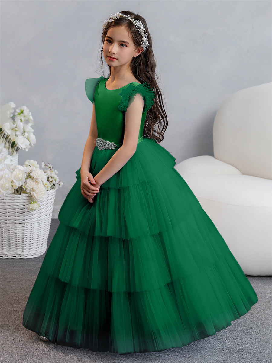 Vestido de Baile de Tule/Princesa Vestidos Floristas com Pregas Em Camadas e Strass