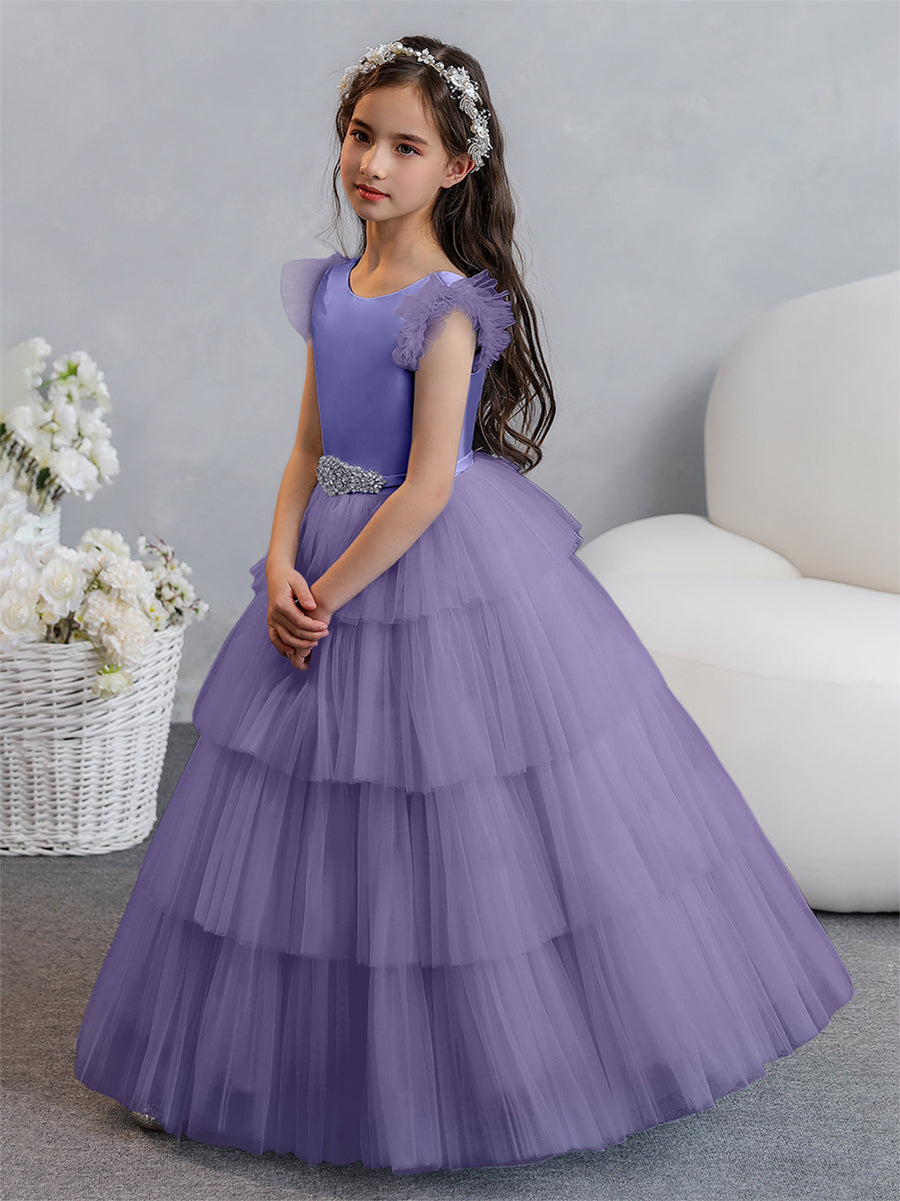 Vestido de Baile de Tule/Princesa Vestidos Floristas com Pregas Em Camadas e Strass